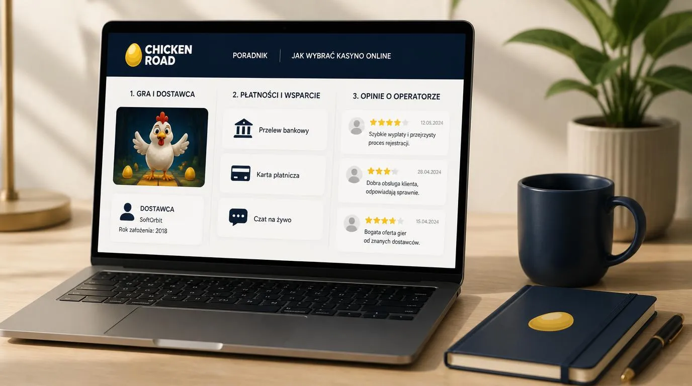 Porównanie kasyn na laptopie z oznaczeniem dostawcy gry, panelem płatności i ocenami obsługi